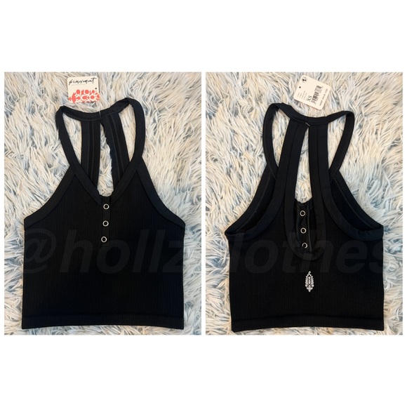 Free People Free Throw Henley Crop Top Black NWT - Picture 4 of 13